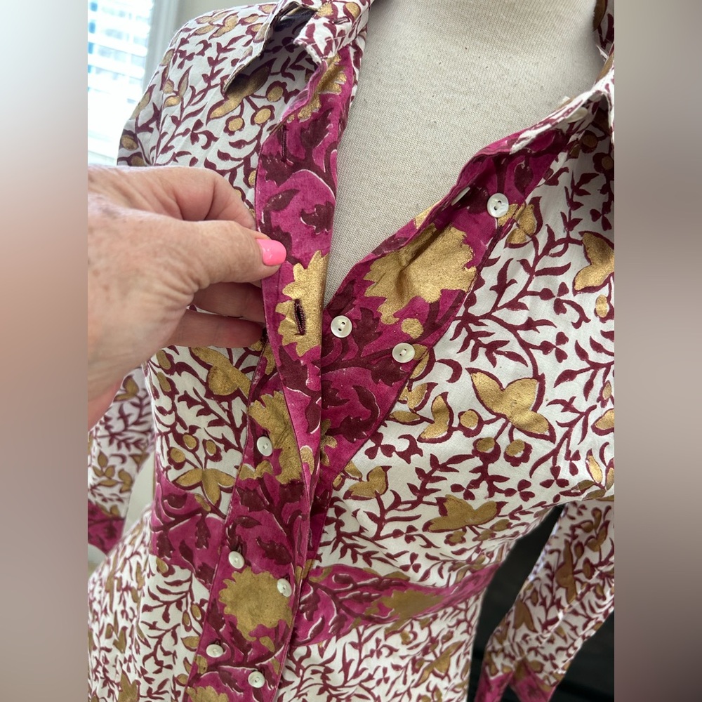Oliphant Maxi In Marchesa Wine, Gold Foil Cotton Shirt Dress - Picture 7 of 14